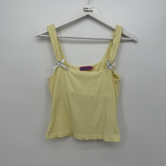 Edikted Pale Yellow Ribbed Tank Top Bow Classic Cropped Size Large Cotton - Picture 1 of 10